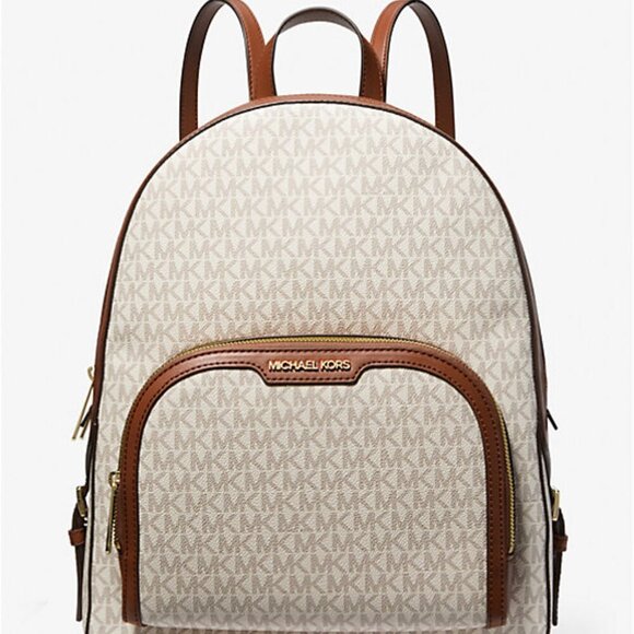 Michael Kors Jaycee Large Logo Backpack Vanilla Natural NWOT - Picture 1 of 4
